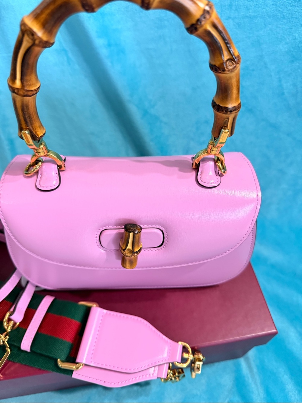 Gucci Pink Bamboo-Handle Leather Shoulder Bag with Removable Strap